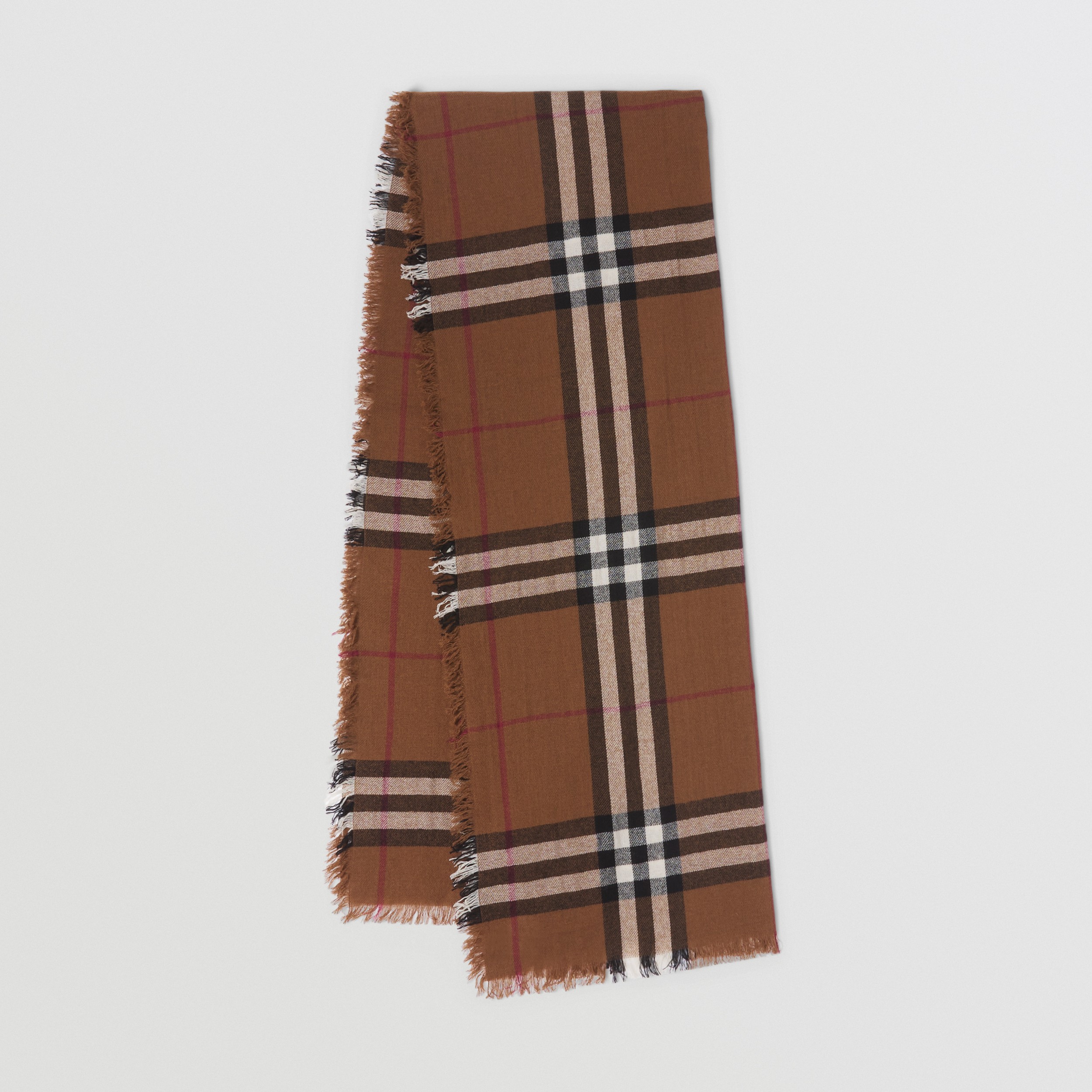 格纹羊绒围巾 (桦木棕) | Burberry® 博柏利官网 - 1