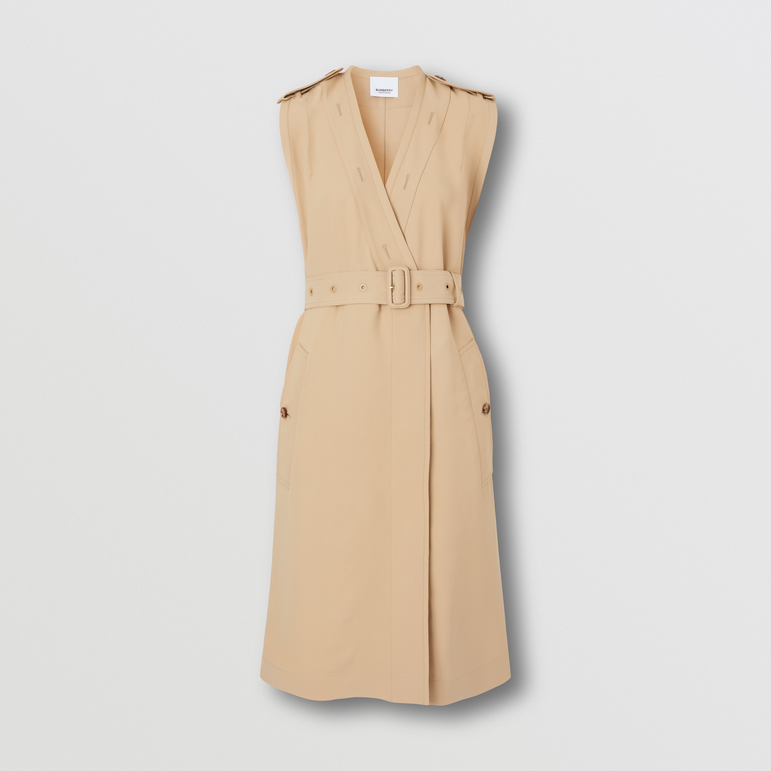 Sleeveless Viscose V-neck Trench Dress in Soft Fawn - Women | Burberry® Official - 4