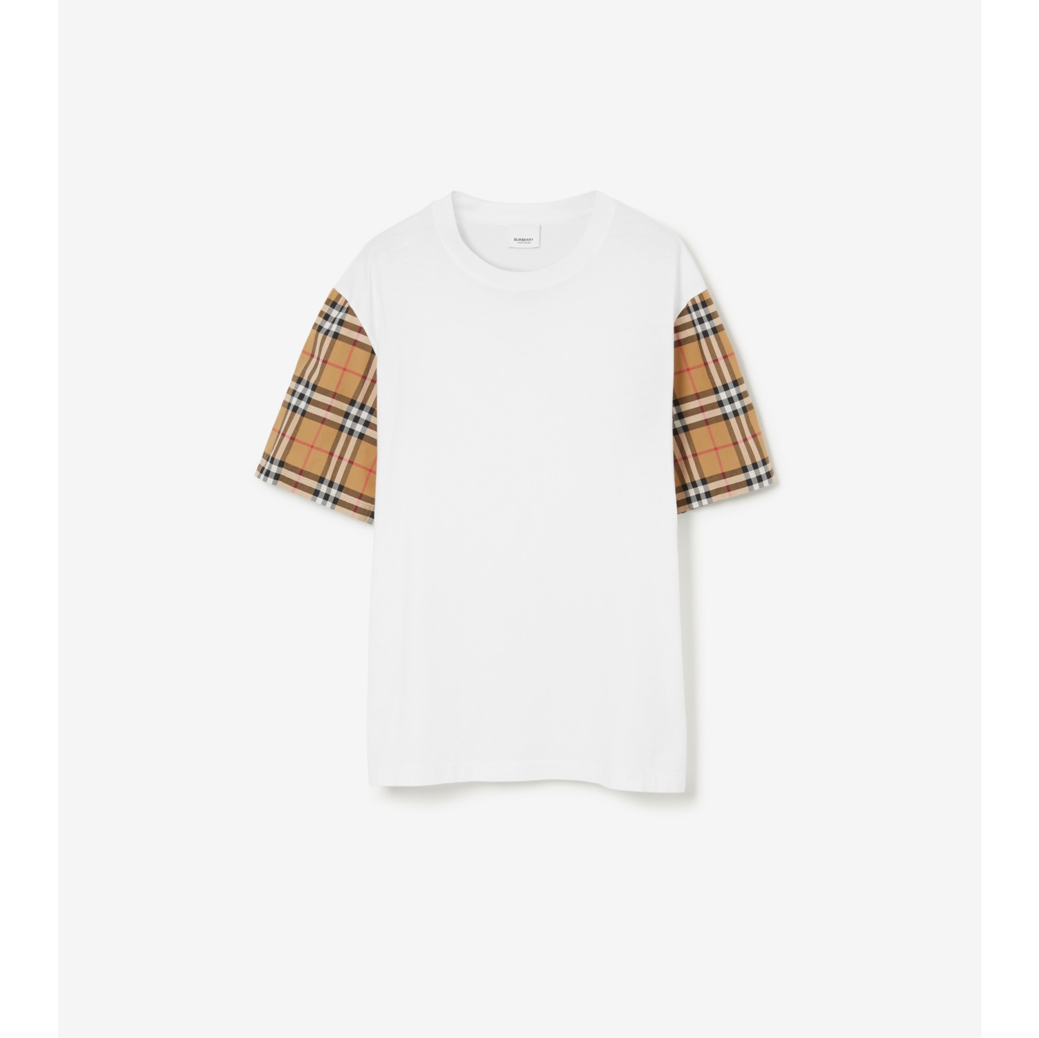 チェック スリーブ コットンTシャツ (ホワイト) - ウィメンズ, コットン | Burberry®公式サイト