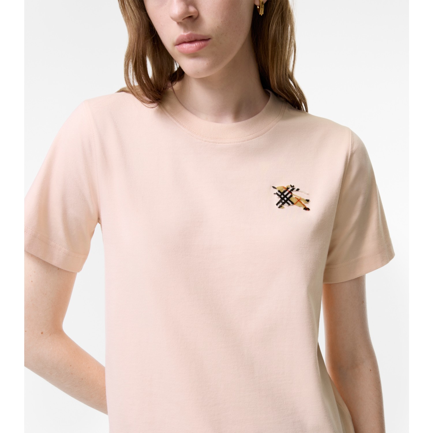 Knight Check Cotton T-shirt in Compact pink - Women | Burberry® Official