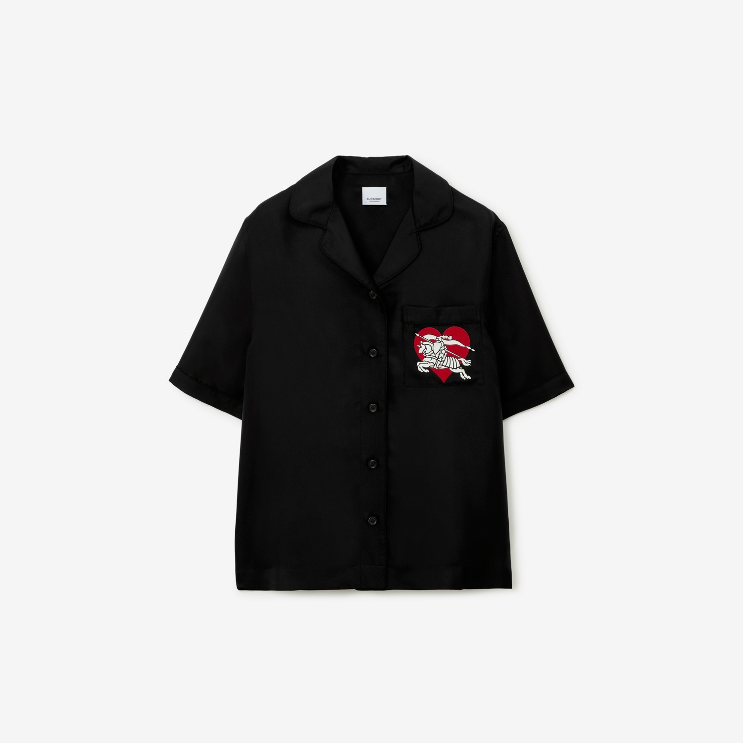 心形马术骑士徽标丝质睡衣式衬衫 (黑色) - 女士 | Burberry® 博柏利官网