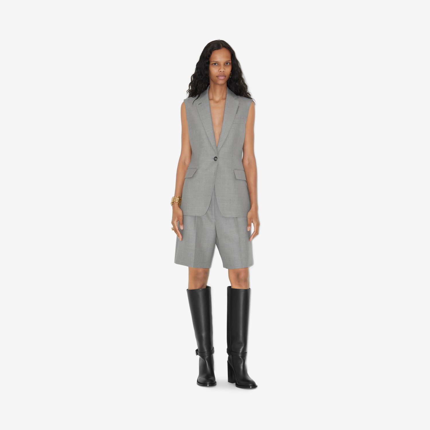 Sleeveless Wool Tailored Jacket in Light Grey Melange - Women | Burberry® Official