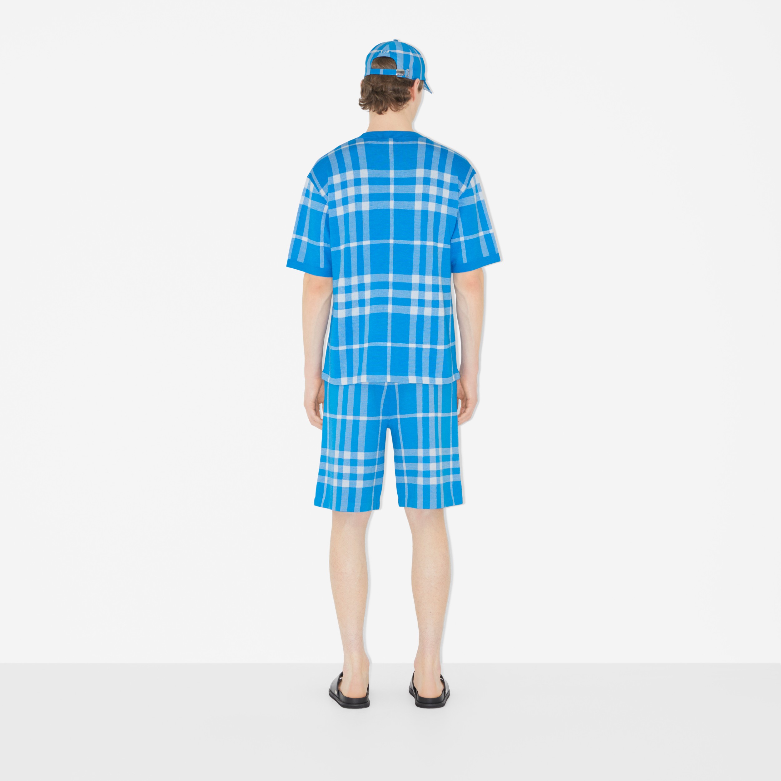 Check Wool Silk Jacquard Shorts in Vivid Blue - Men | Burberry® Official - 4