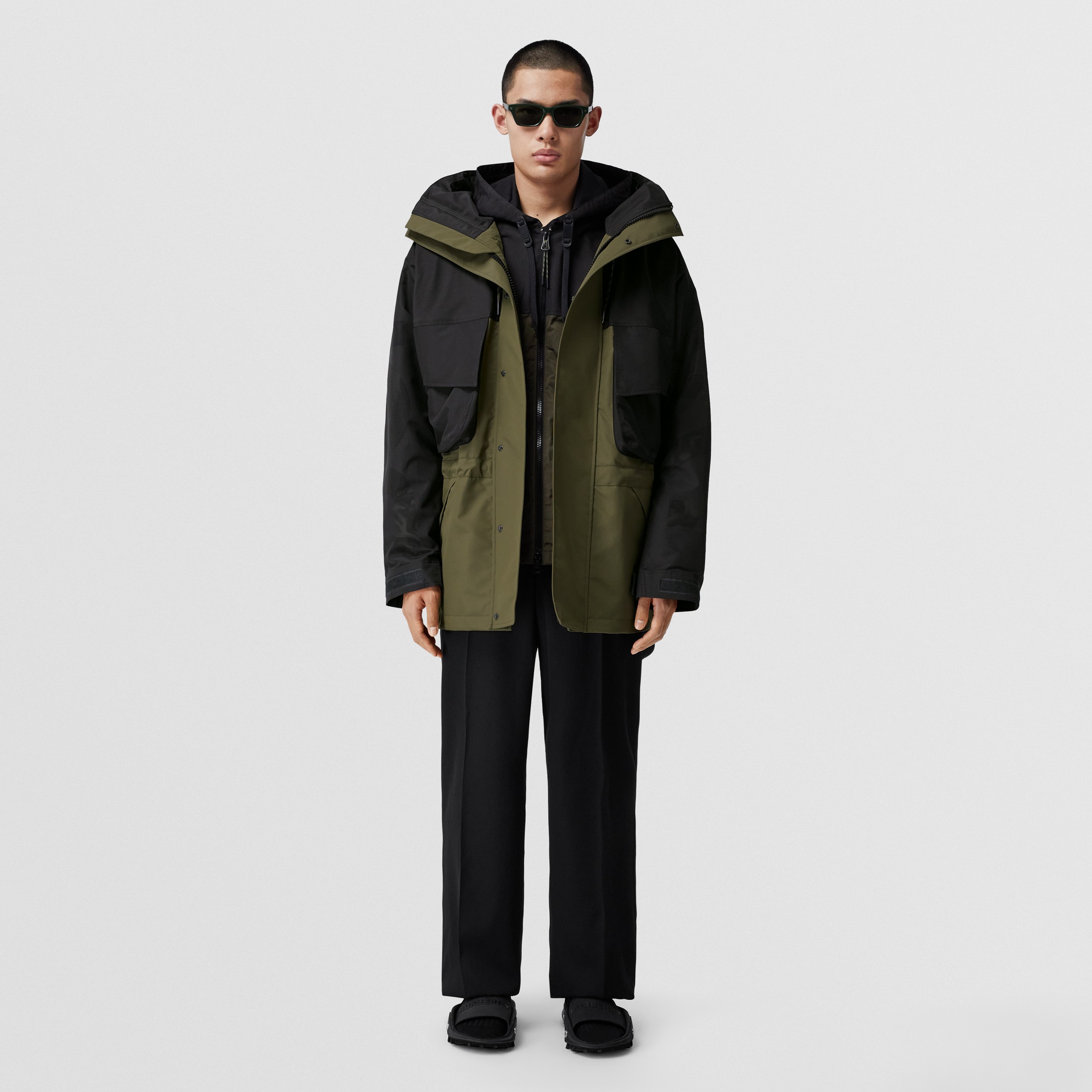 Perforated Logo Two-tone Parka in Black - Men | Burberry® Official - 1
