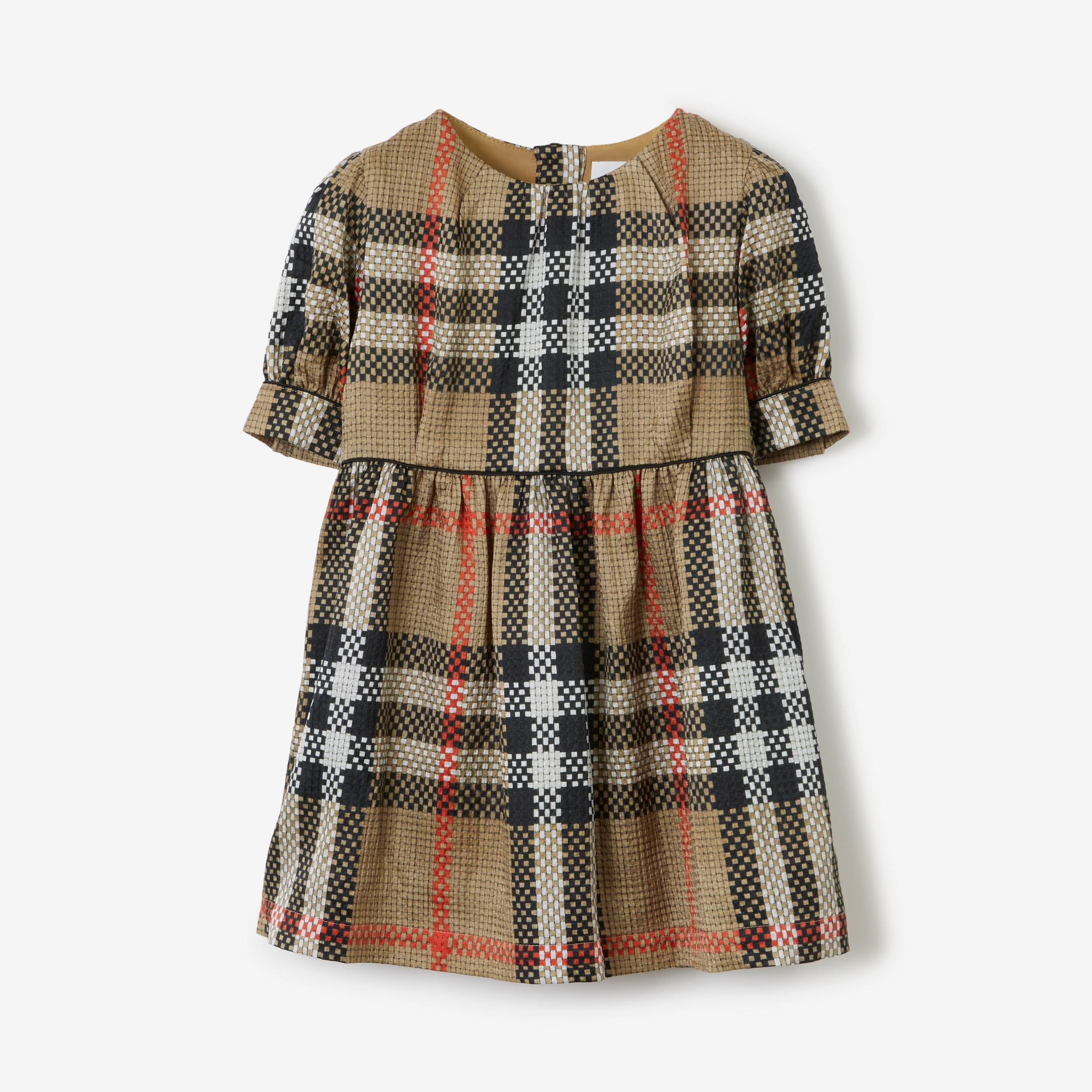 Check Stretch Silk Dress in Archive Beige - Children | Burberry® Official - 1