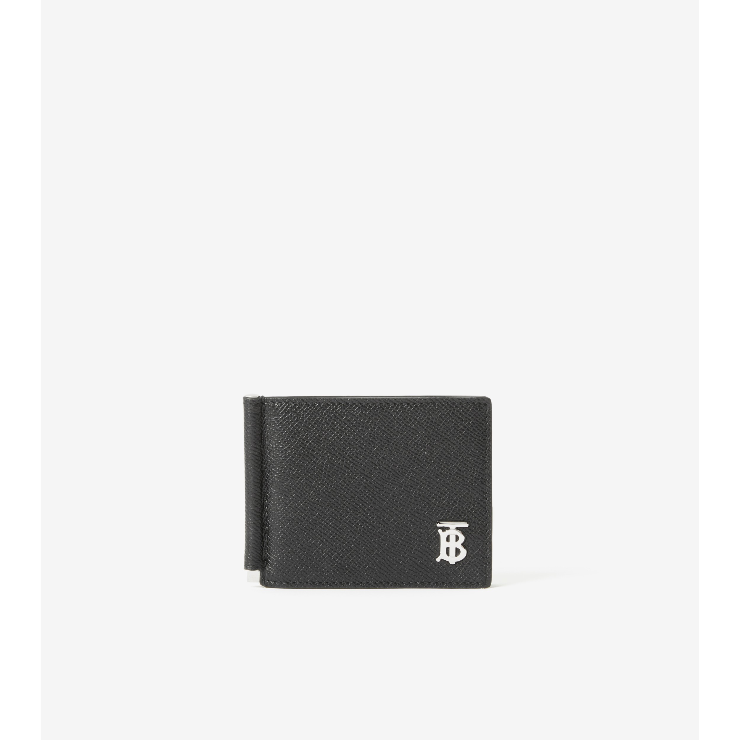 Burberry Chase Black Leather Money Clip Card Case Wallet