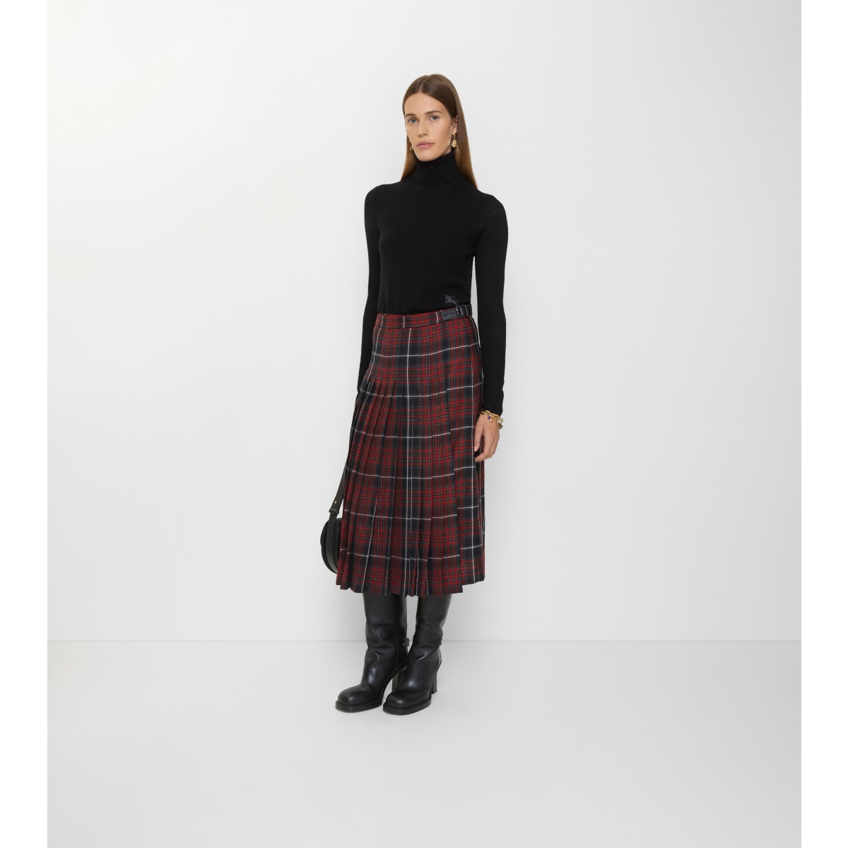  Check Wool Blend Midi Kilt