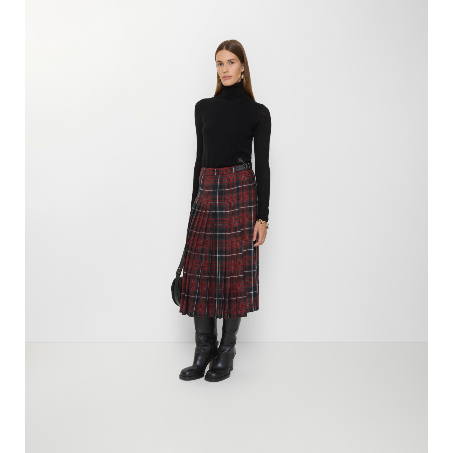 Check Wool Blend Midi Kilt