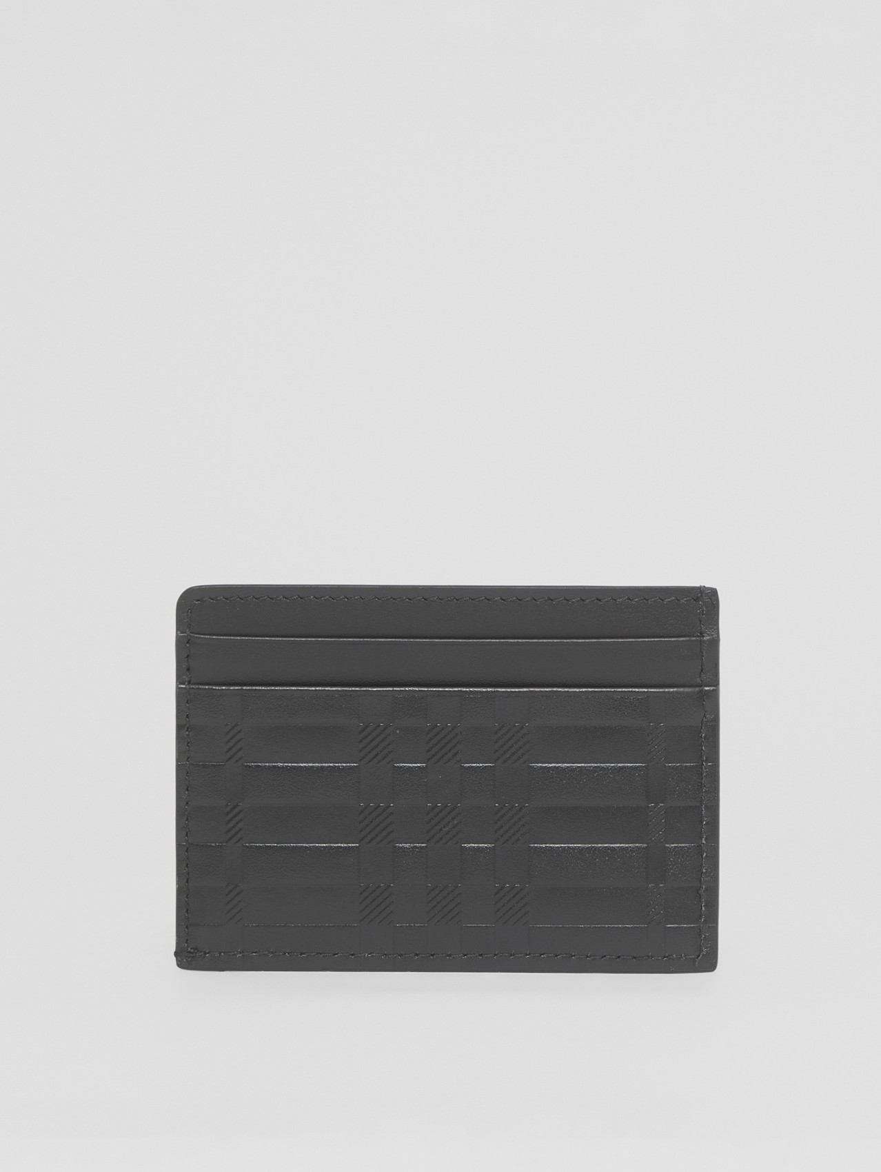 Porta carte di credito in pelle con motivo tartan in rilievo (Nero)