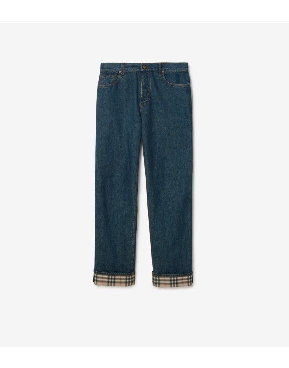 Straight Check Turn-up Jeans