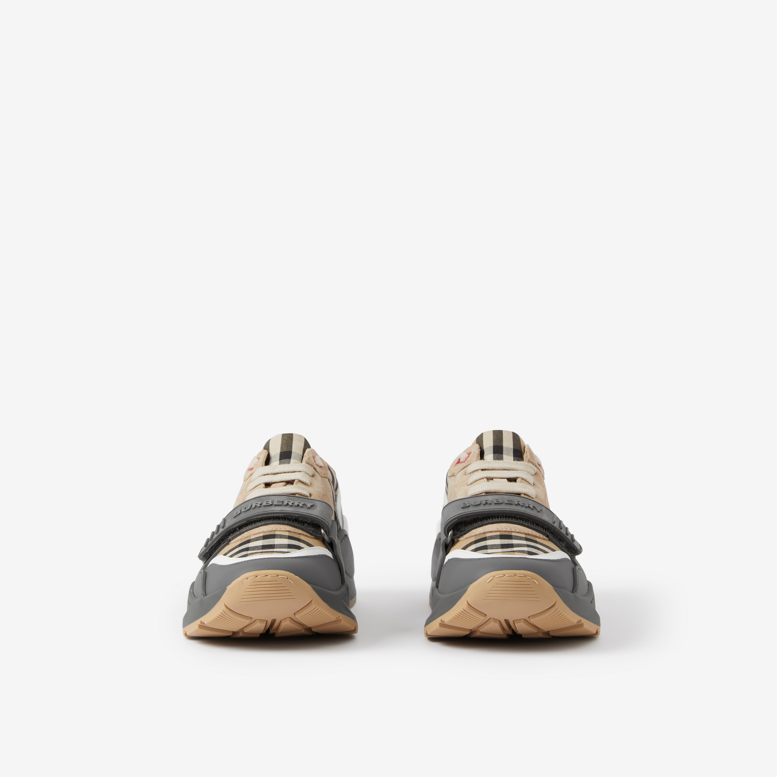Vintage Check, Suede and Leather Sneakers in Grey/archive Beige - Women | Burberry® Official - 2
