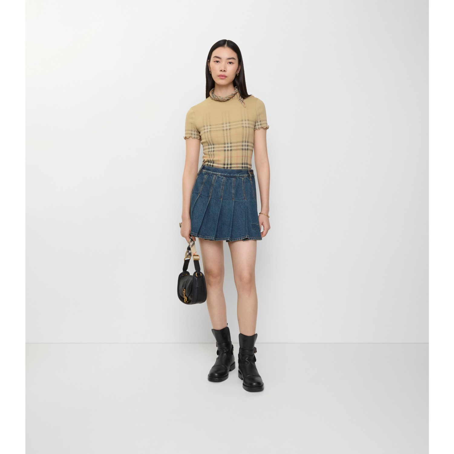 Pleated Denim Mini Skirt