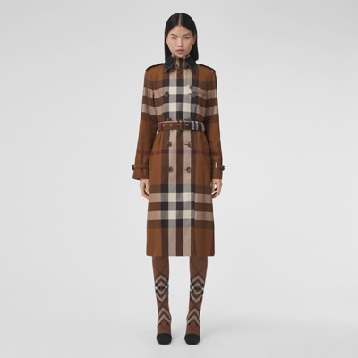 Contrast Panel Check Cotton Trench Coat 