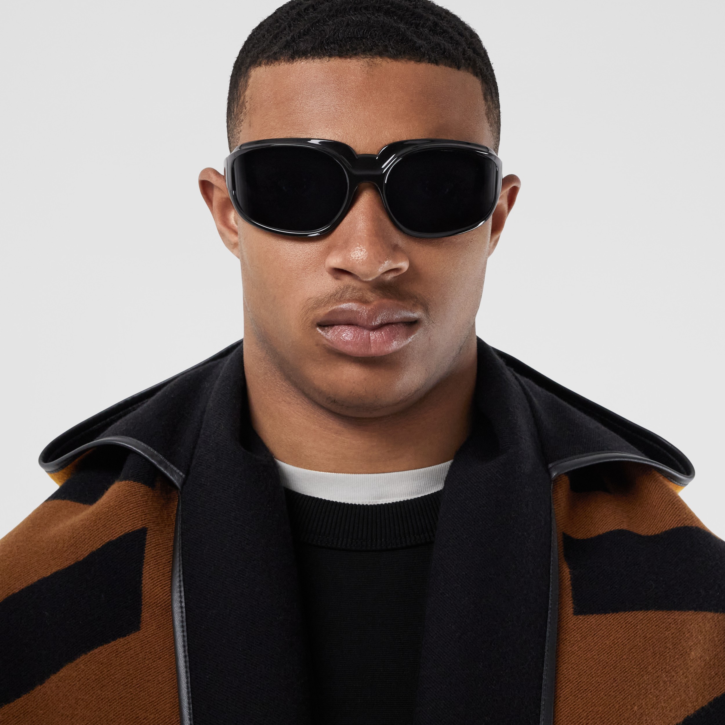 Logo Wool Cotton Jacquard Hooded Cape in Dark Chestnut Brown Burberry