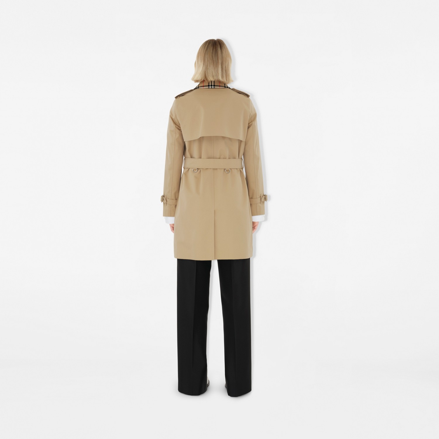 Short Check Collar Gabardine Trench Coat