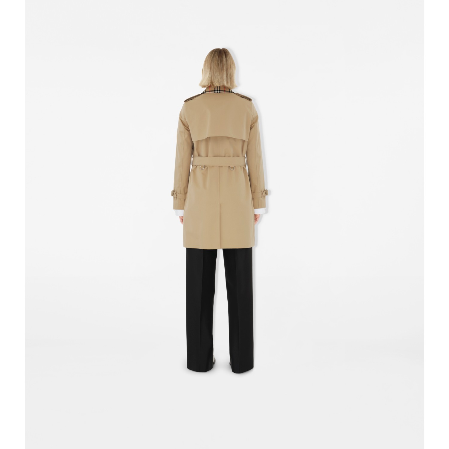 Short Check Collar Gabardine Trench Coat in Honey - Women, Cotton |  Burberry® Official