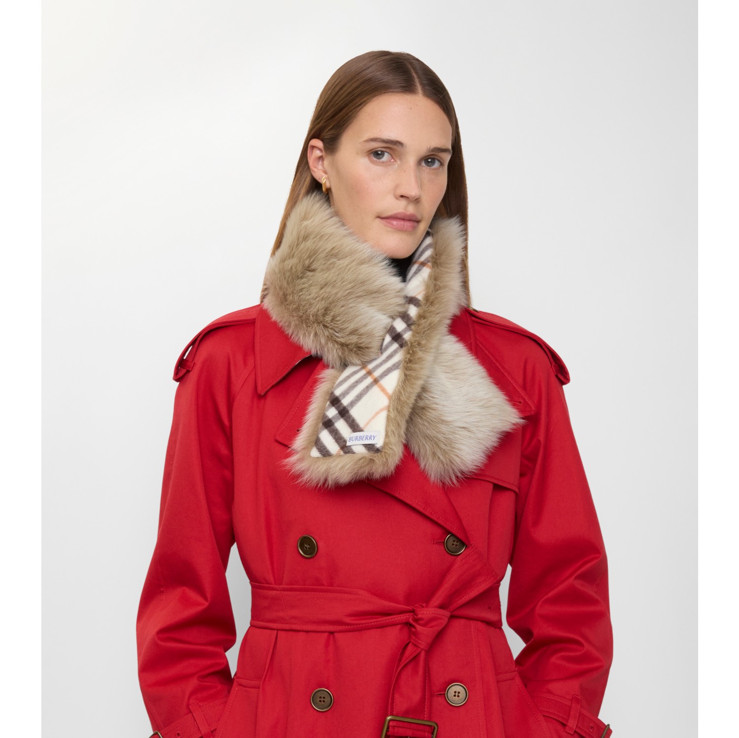 Reversible Shearling Scarf in Pebble grey/linden beige | Burberry® Official