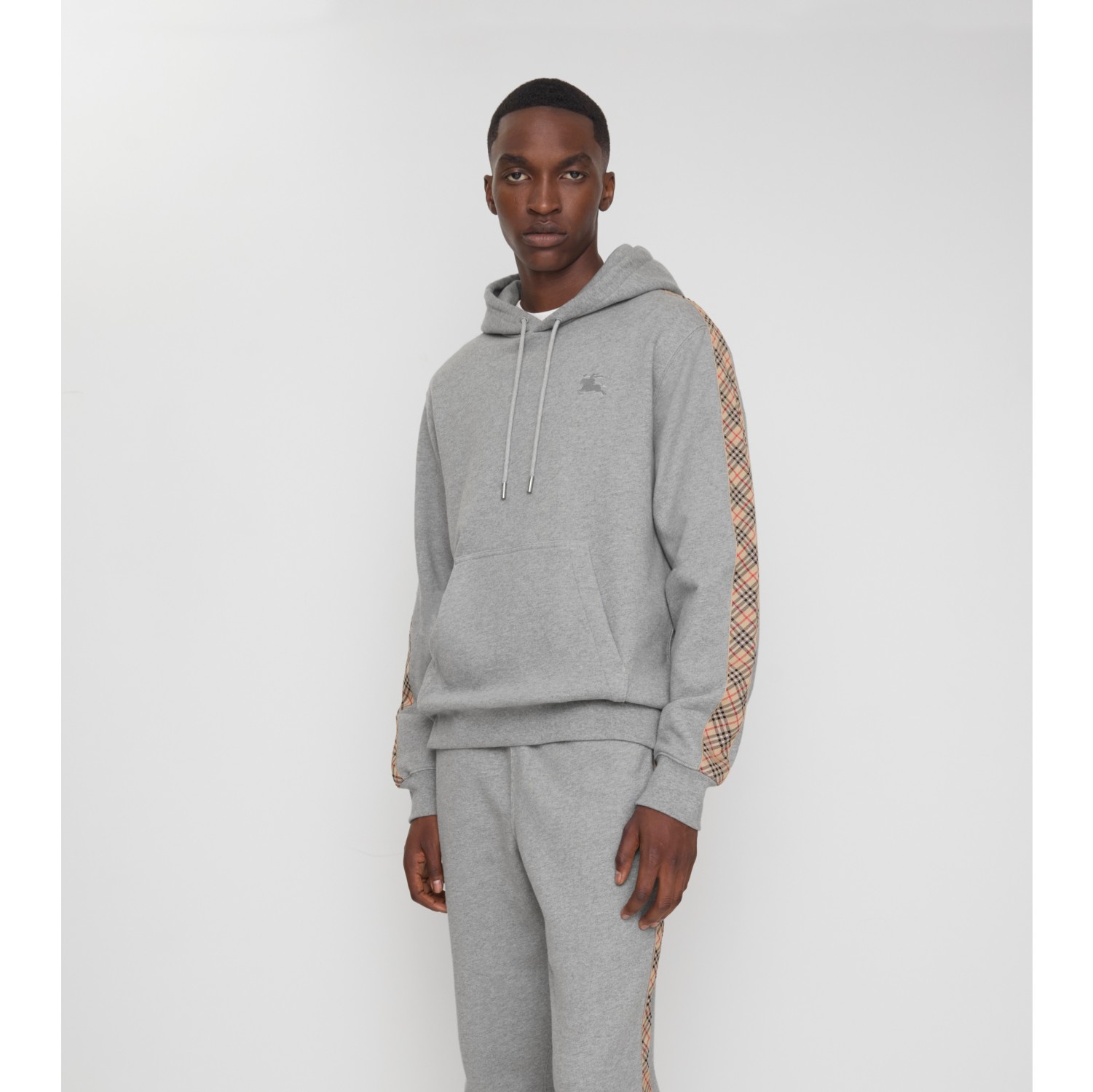Check Trim Cotton Hoodie