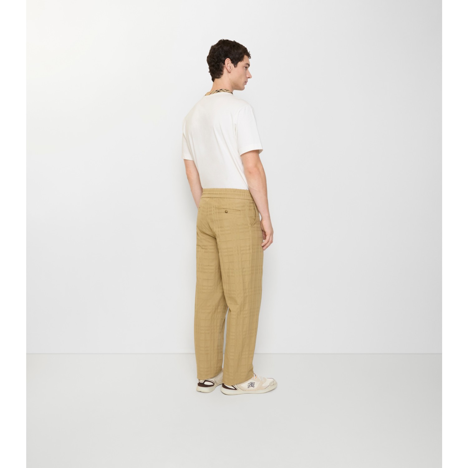 Textured Check Cotton Trousers