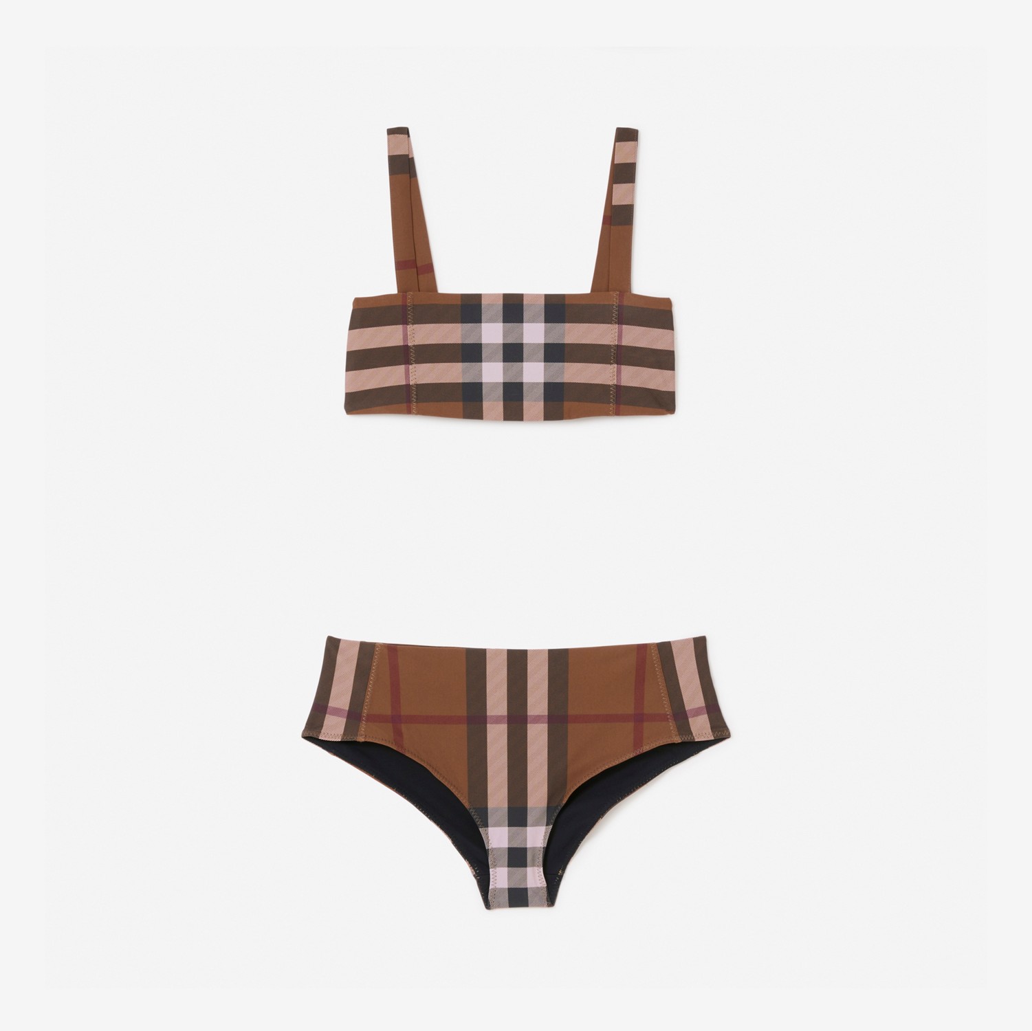 Bikini con scollo quadrato in nylon stretch con motivo tartan (Marrone Betulla) - Donna | Sito ufficiale Burberry®