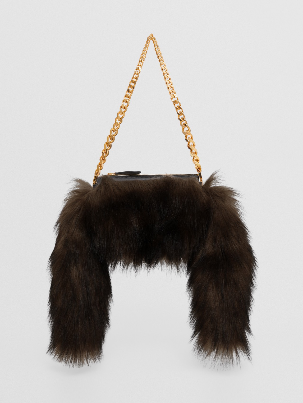 Mini Faux Fur Zip Olympia Bag in Dark Brown