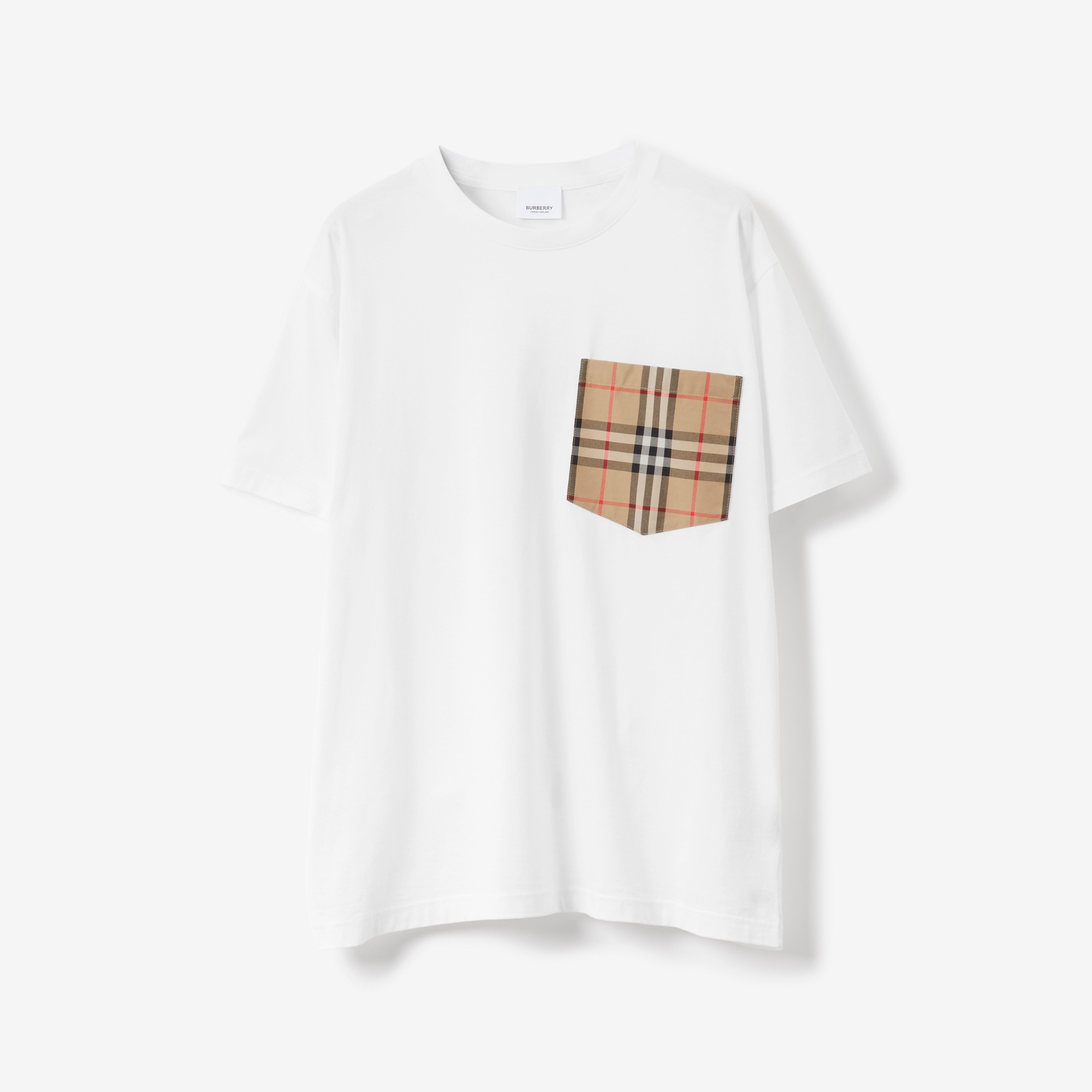 Vintage 格纹口袋棉质宽松 T 恤衫 (白色) | Burberry® 博柏利官网 - 1