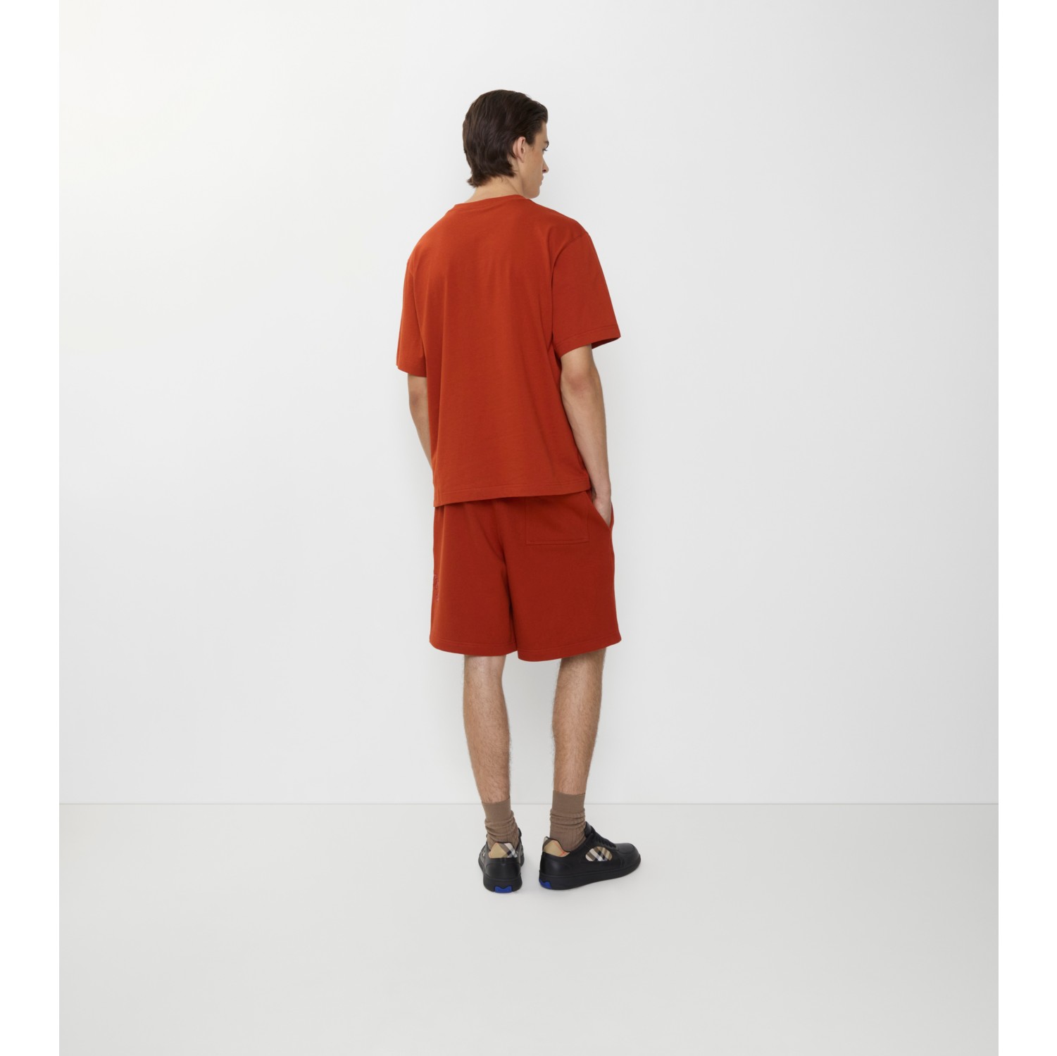 Gothic Logo Cotton Shorts in Fire orange - Men | Burberry® Official