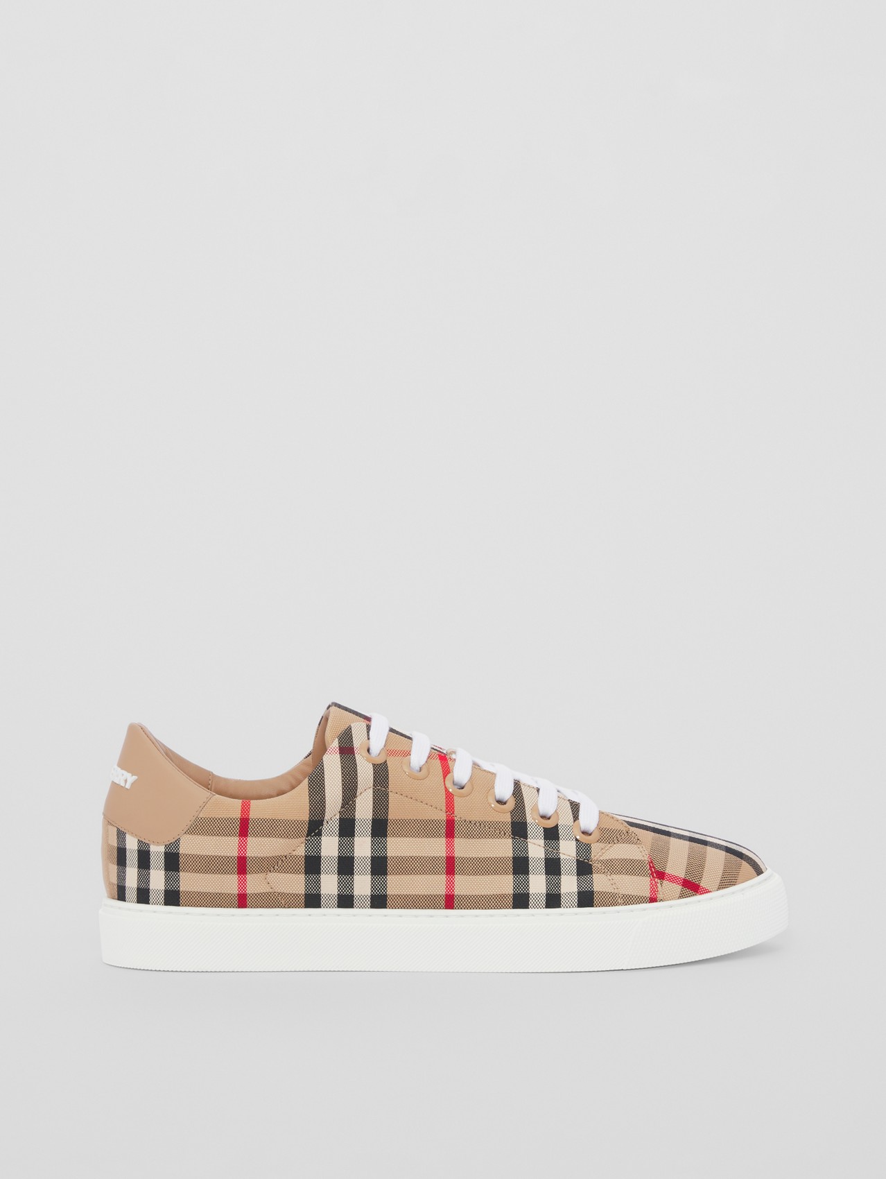 Vintage Check and Leather Sneakers in Archive Beige