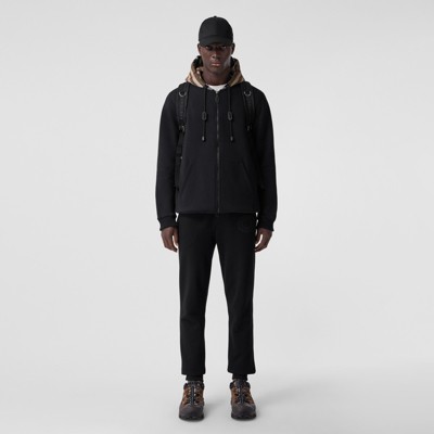 Check Hood Cotton Blend Hooded Top in Black - Men | Burberry 