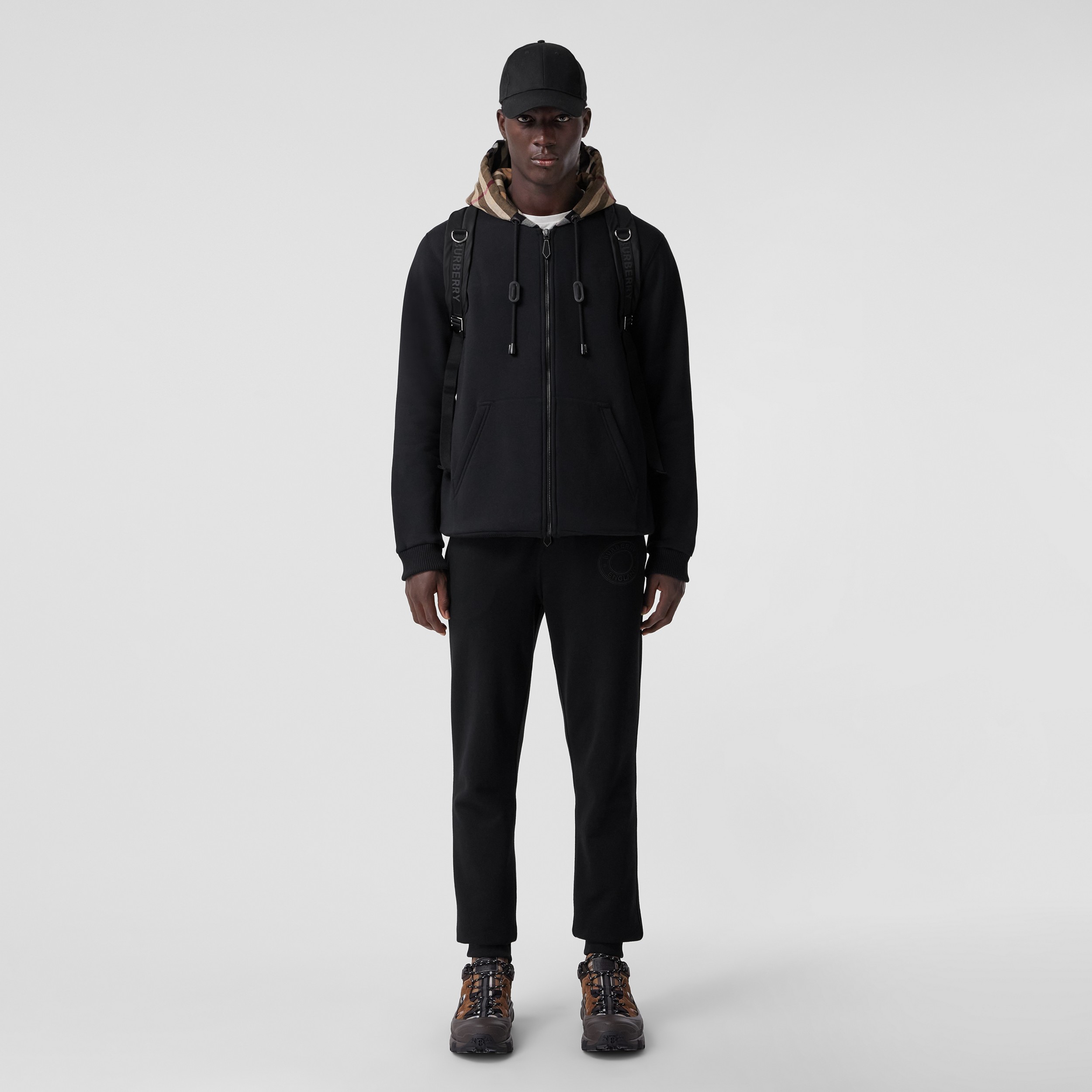 チェックフード コットンブレンド フーデッドトップ (ブラック/バーチブラウン) | Burberry®公式サイト チェックフード コットンブレンド フーデッドトップ (ブラック/バーチブラウン) | Burberry®公式サイト