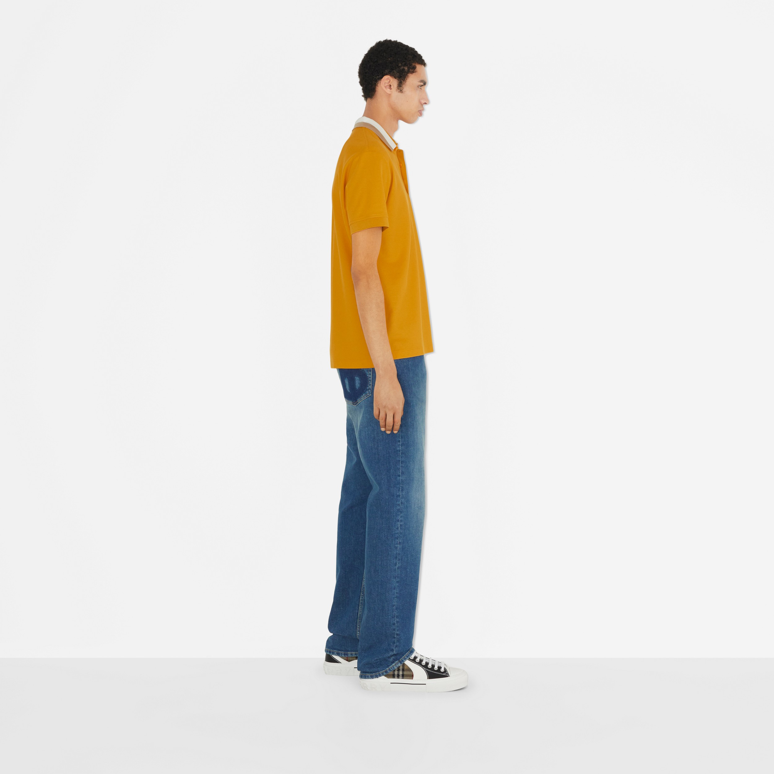 Logo Detail Cotton Piqué Polo Shirt in Marigold - Men | Burberry® Official - 3