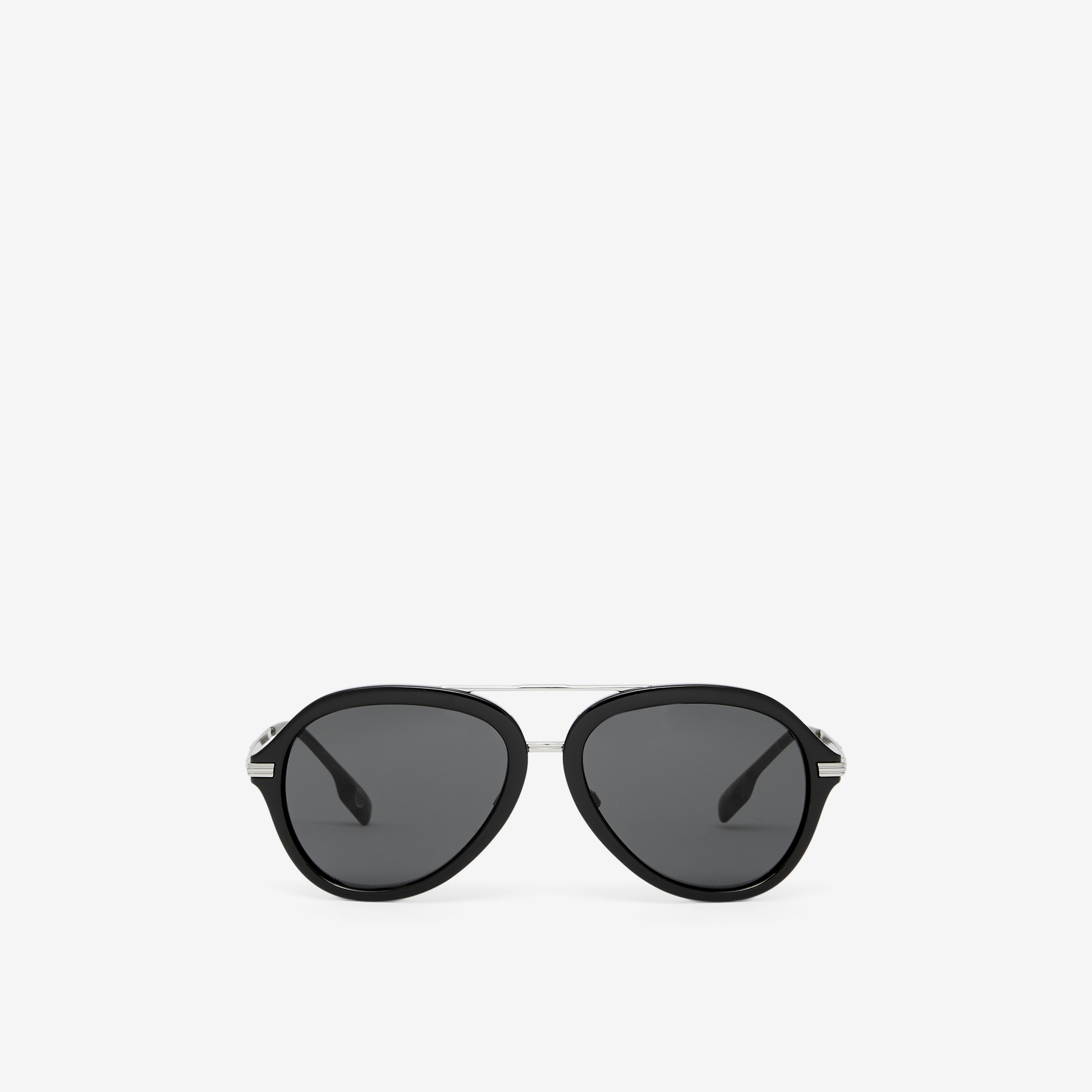 格纹装饰飞行员太阳眼镜 (黑色) - 男士 | Burberry® 博柏利官网 - 1