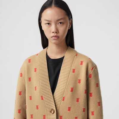 Monogram Wool Cashmere Blend Oversized Cardigan in Archive Beige - Women |  Burberry® Official