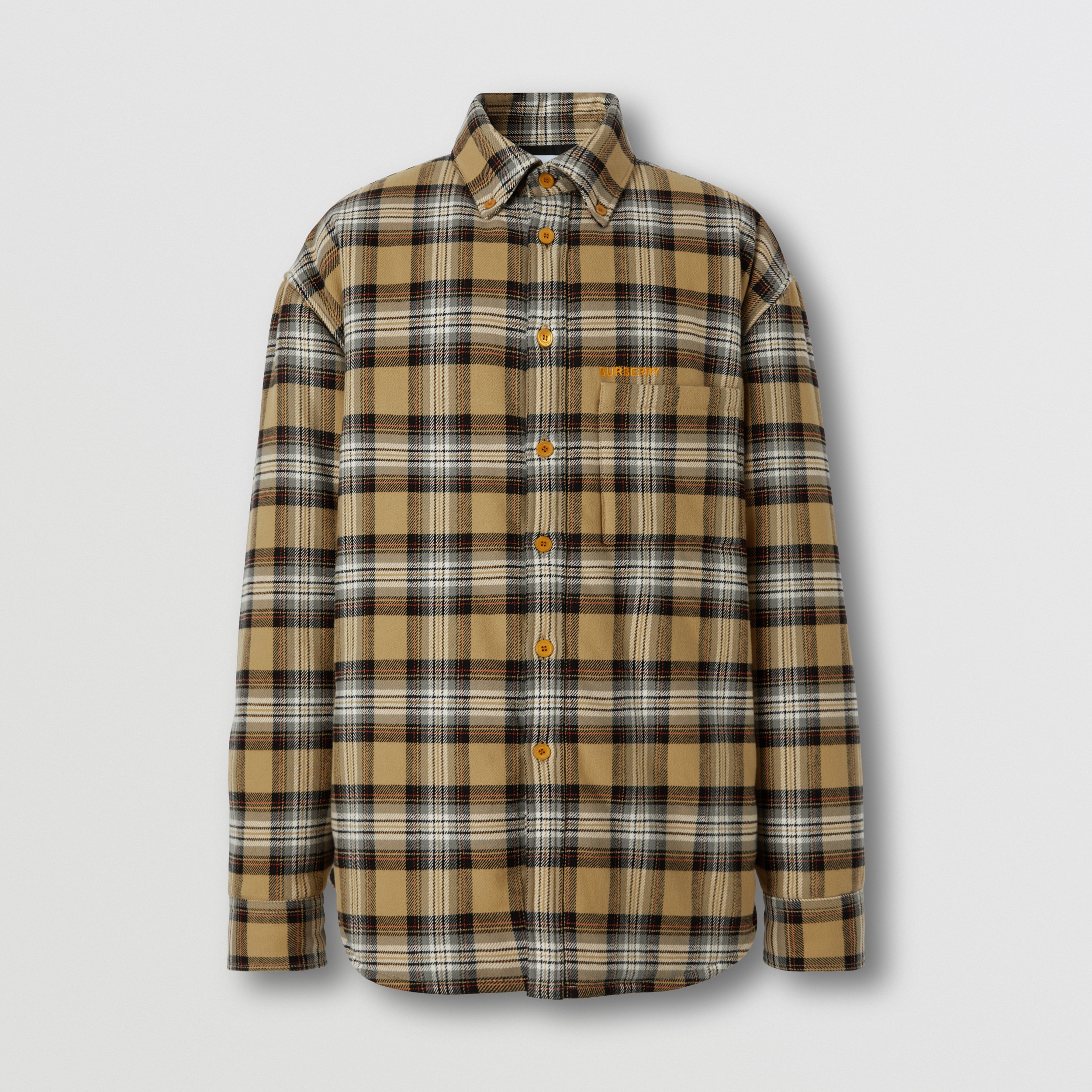 Camisa de algodão com emblema de folha de carvalho bordado (Xadrez Bege) - Homens | Burberry® oficial - 4
