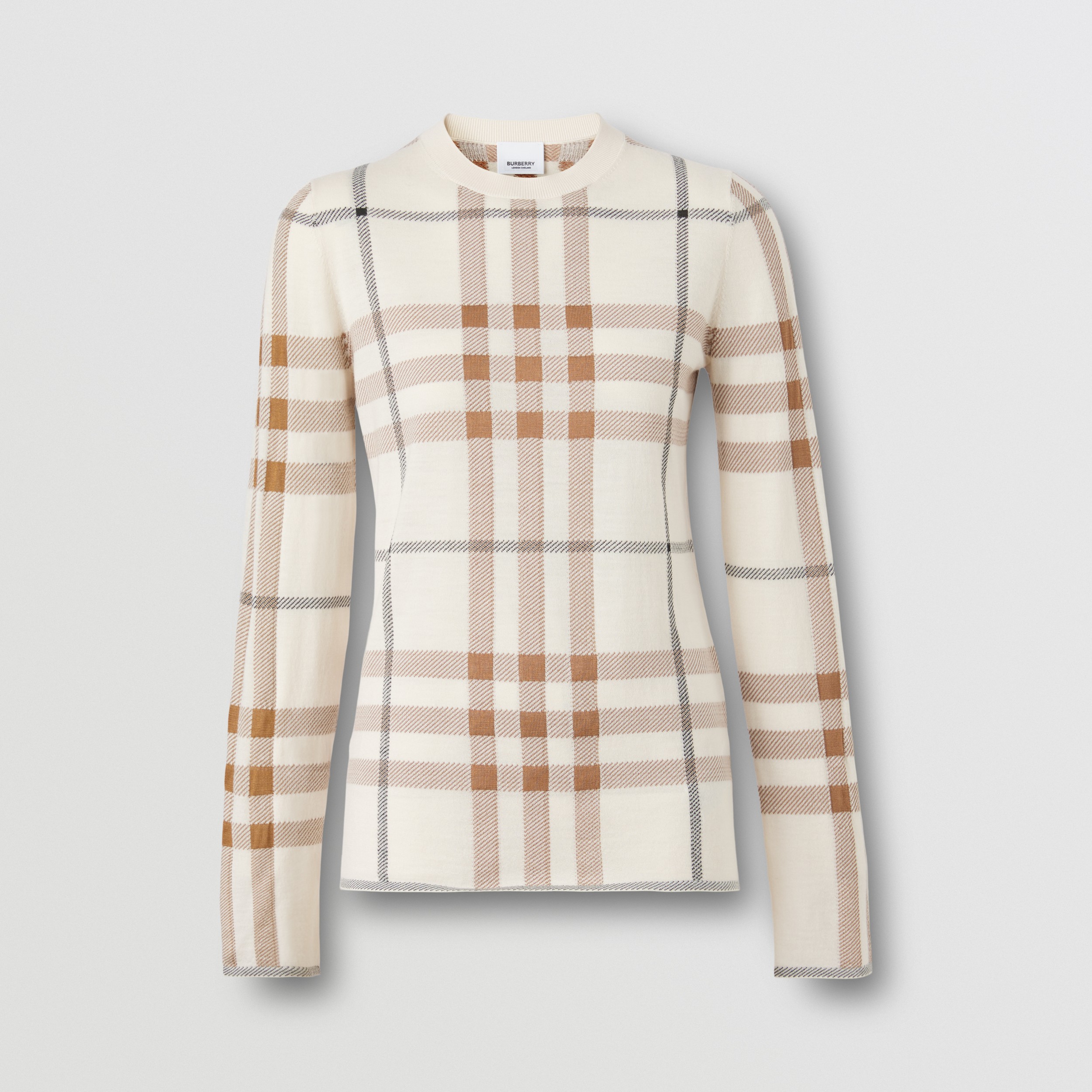 Check Intarsia Wool Silk Blend Sweater in Soft Sand - Women | Burberry® Official - 4