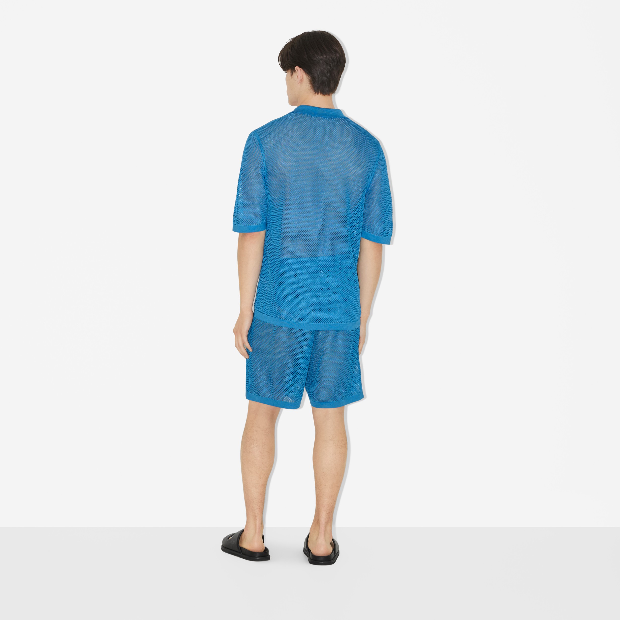Mesh Polo Shirt in Bright Cerulean Blue - Men | Burberry® Official - 4