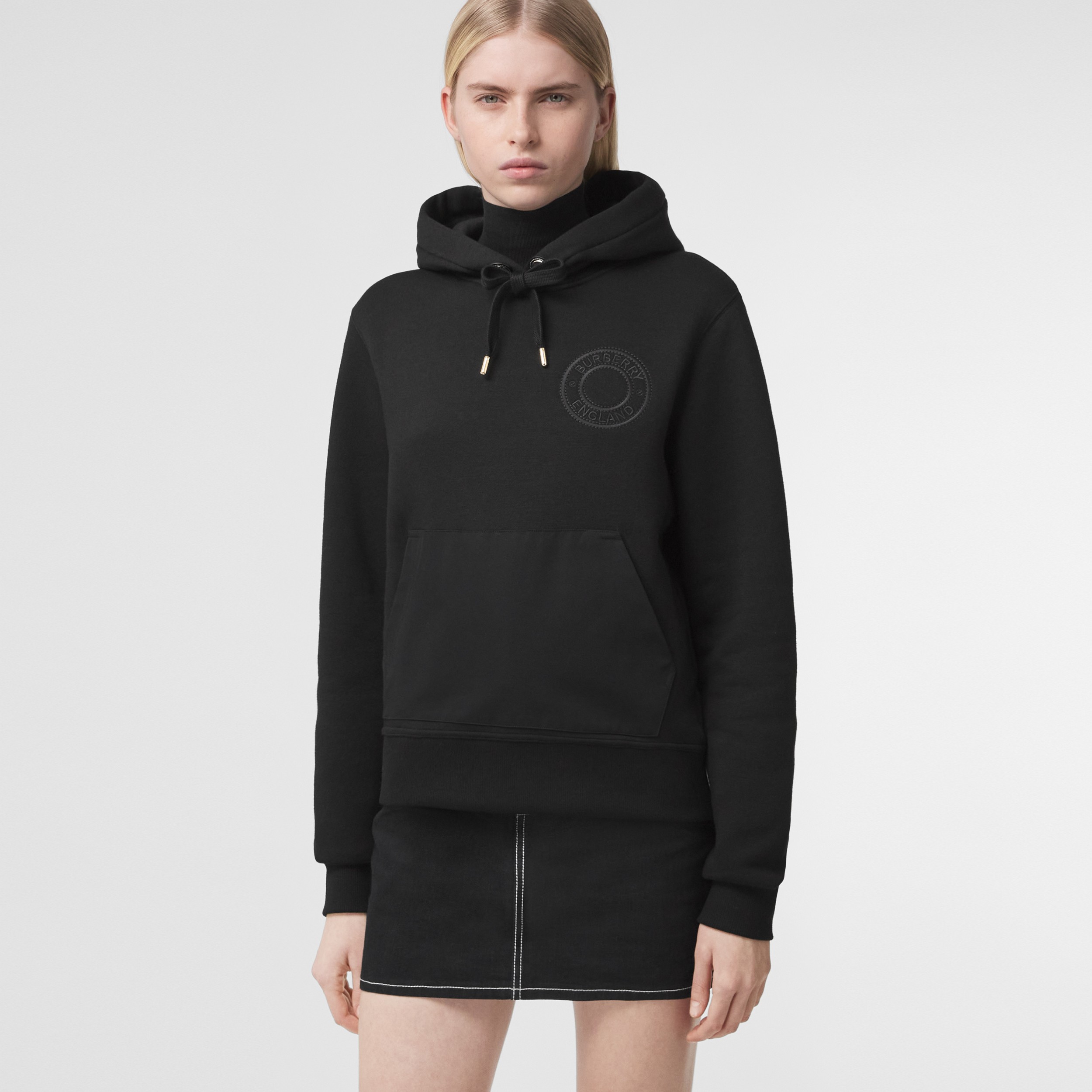 Logo Graphic Cotton Jersey Oversized Hoodie in Black - Women | Burberry® Official - 1