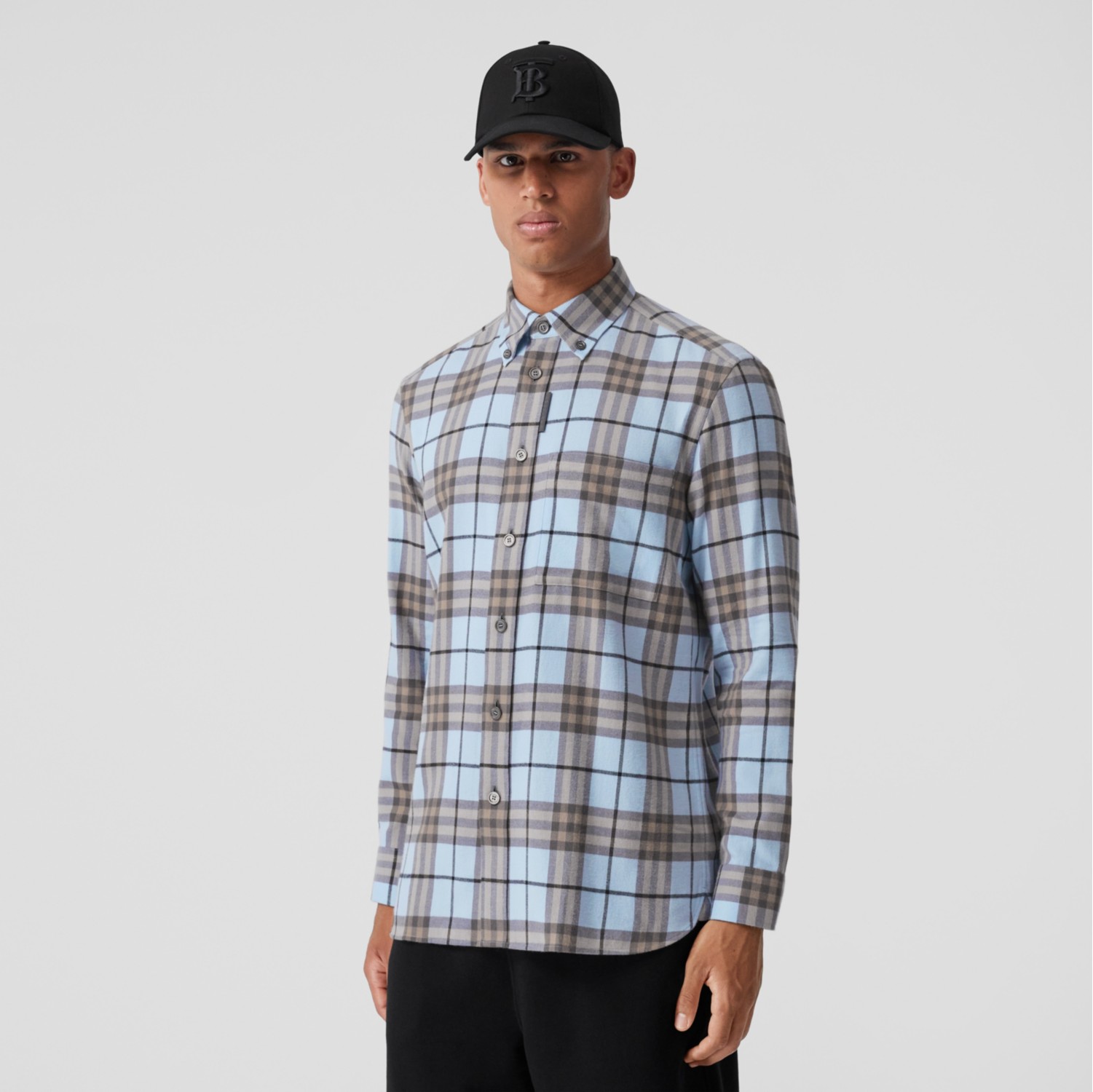 Button-down Collar Check Cotton Flannel Shirt