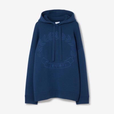 Burberry Cristina Logo Cashmere Blend Knit Hoodie In Rich Navy