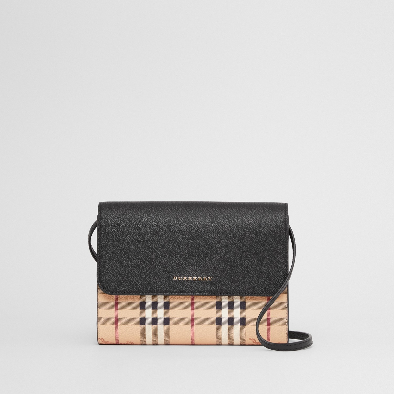 Check E-canvas and Leather Crossbody Bag in Black - Women