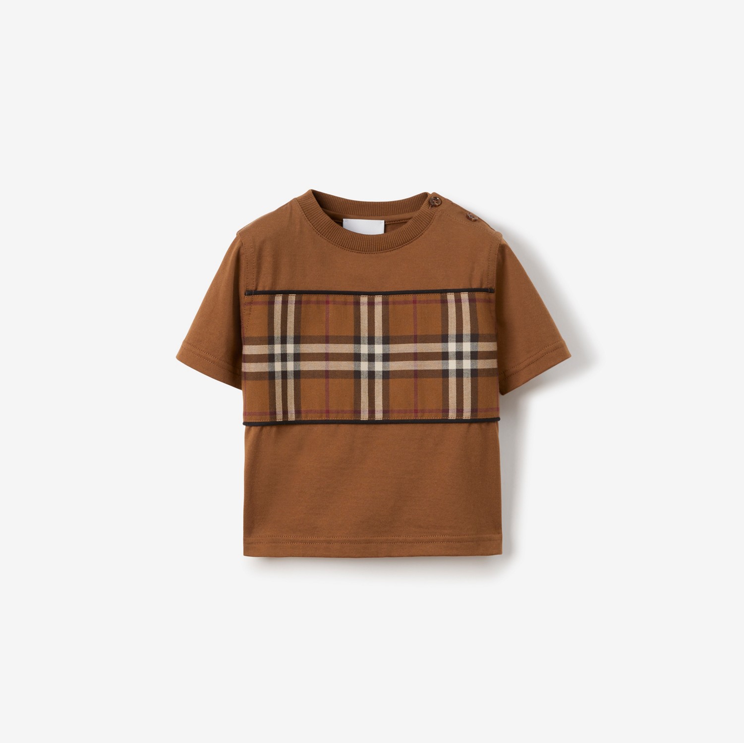 Check Panel Cotton T-shirt in Dark Birch Brown - Children | Burberry® Official