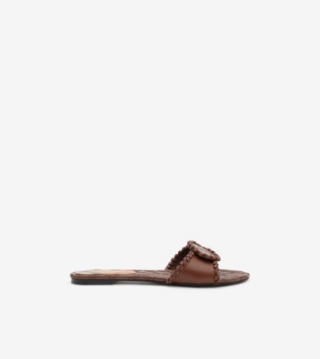 Leather Knight Stamp Slides​ in Saddle brown - Women | Burberry® Official