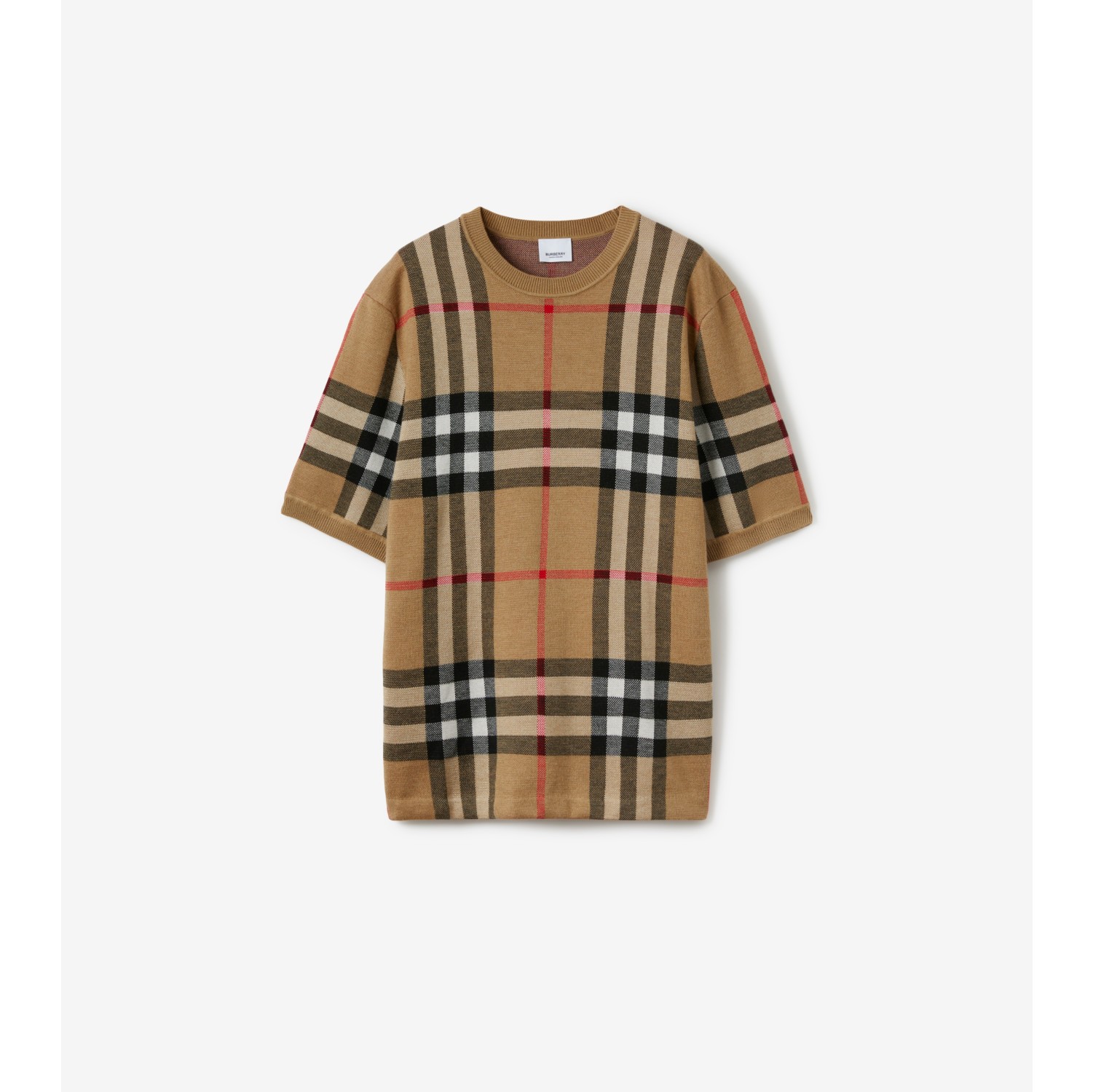 チェック シルクウール Tシャツ (アーカイブベージュ) - メンズ, ウール, シルク | Burberry®公式サイト