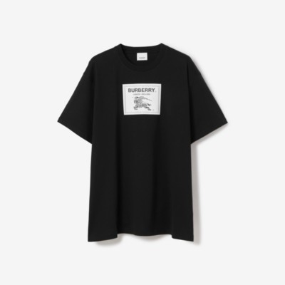 EKDアップリケ コットン オーバーサイズTシャツ (ブラック) - メンズ 