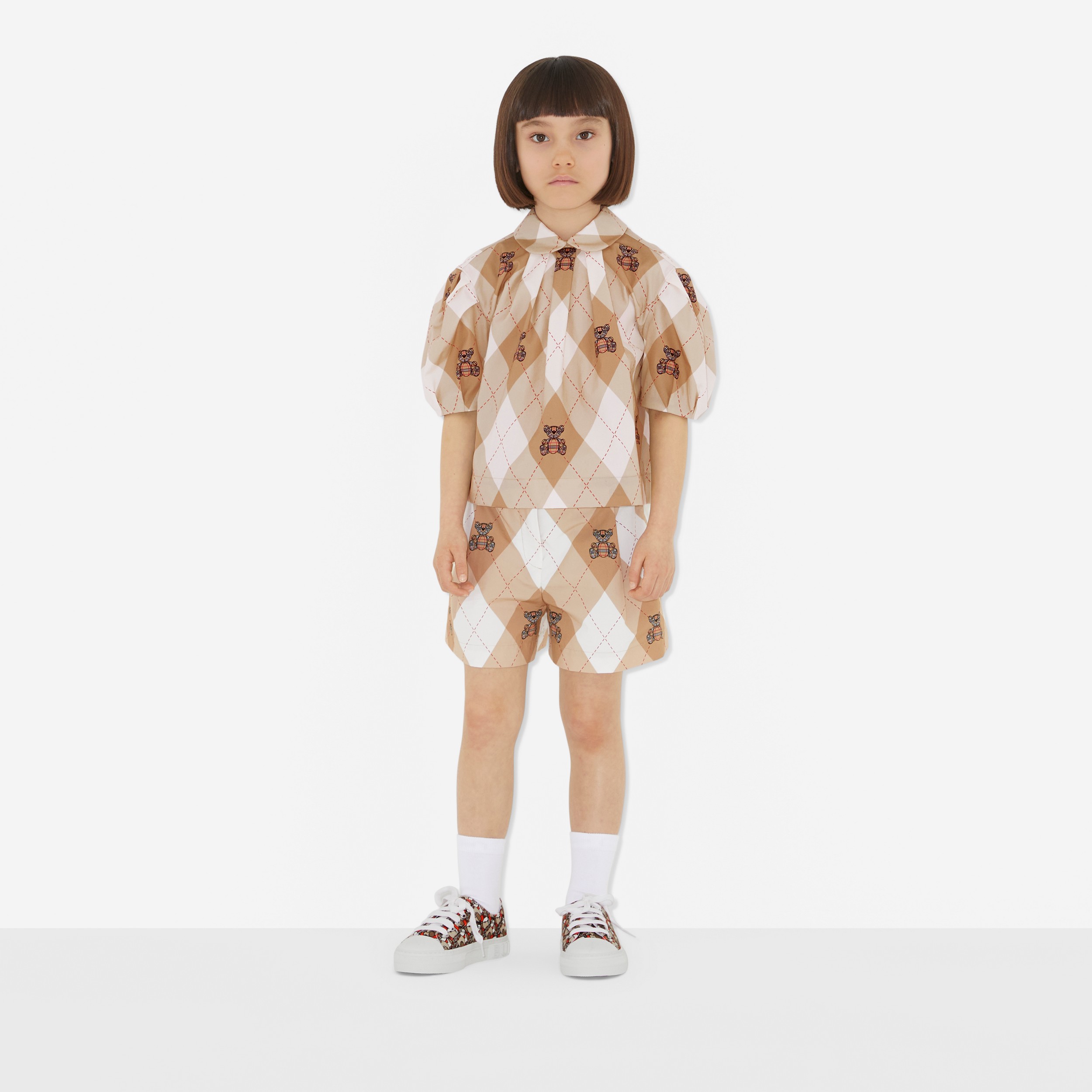 Thomas Bear Argyle Stretch Cotton Blouse in Soft Fawn | Burberry® Official - 3