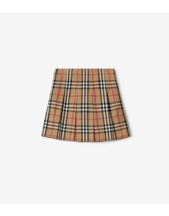 Check Cotton Pleated Skirt