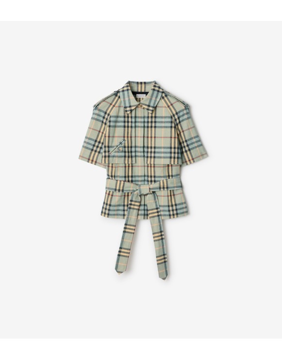 Cropped Check Linen Wool Trench Shirt