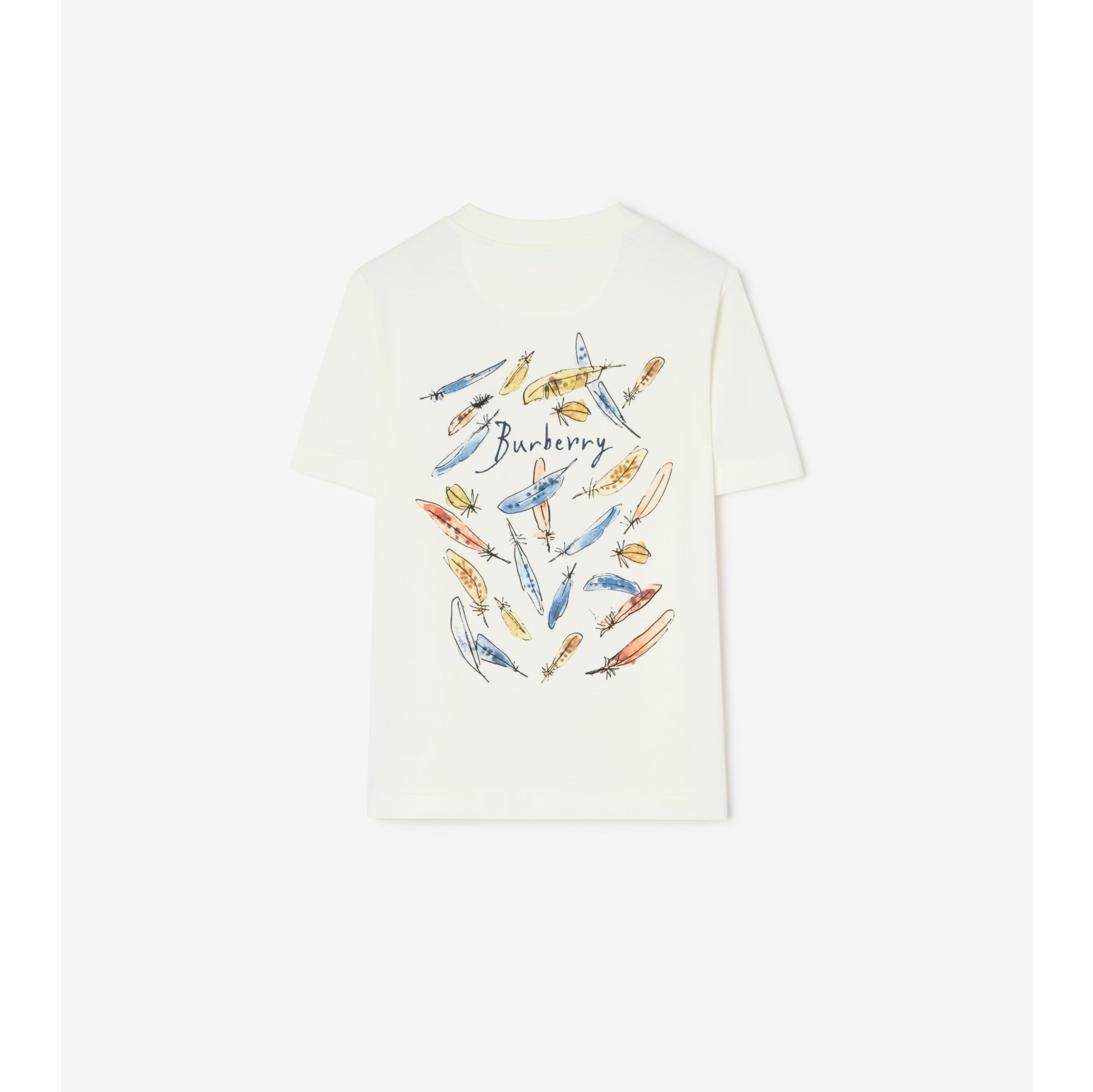 BURBERRY プリント Tシャツ ホワイト フェザープリント コットンTシャツ (チョークホワイト) - ウィメンズ