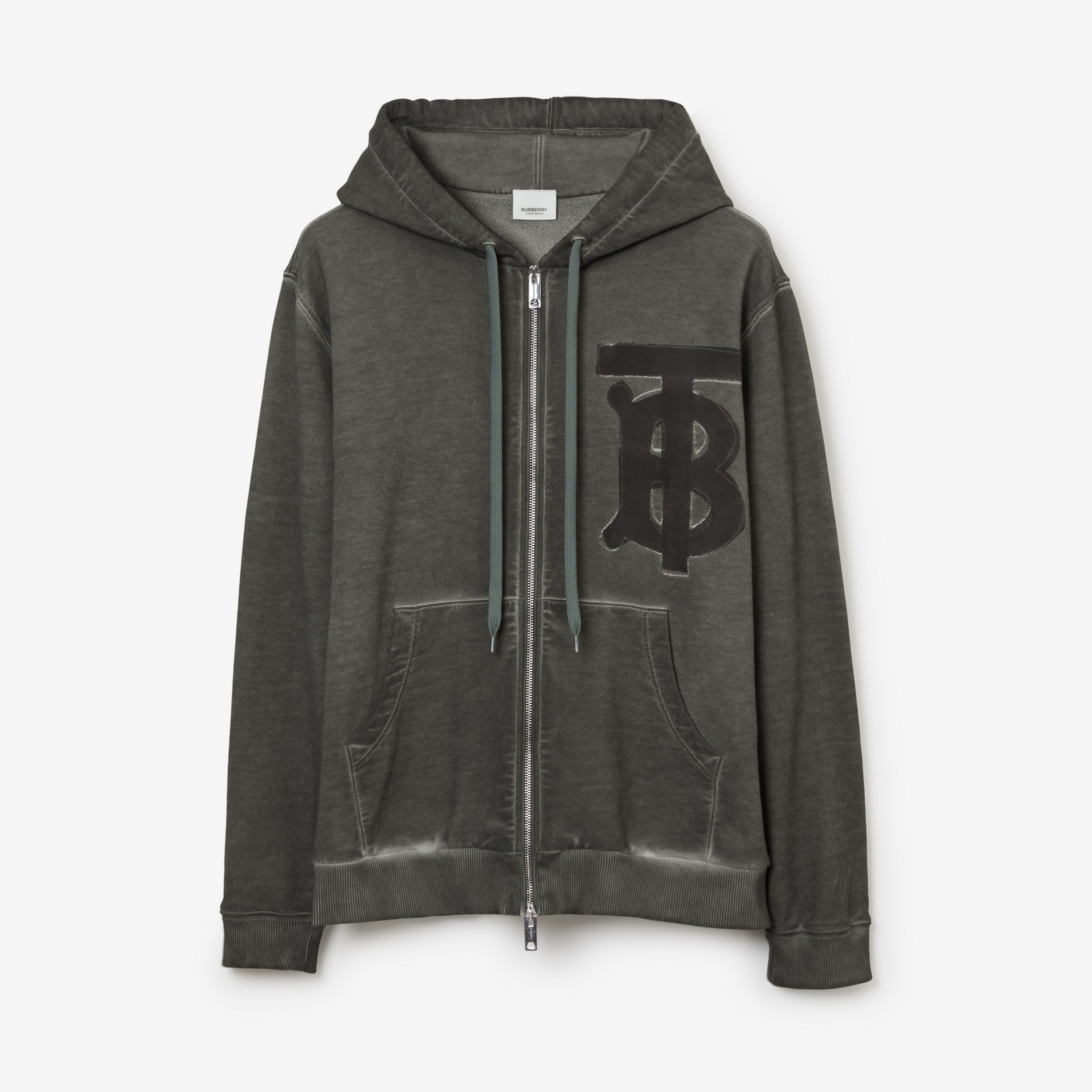Monogram Motif Cotton Oversized Zip Hoodie in Charcoal Grey - Men | Burberry® Official - 1