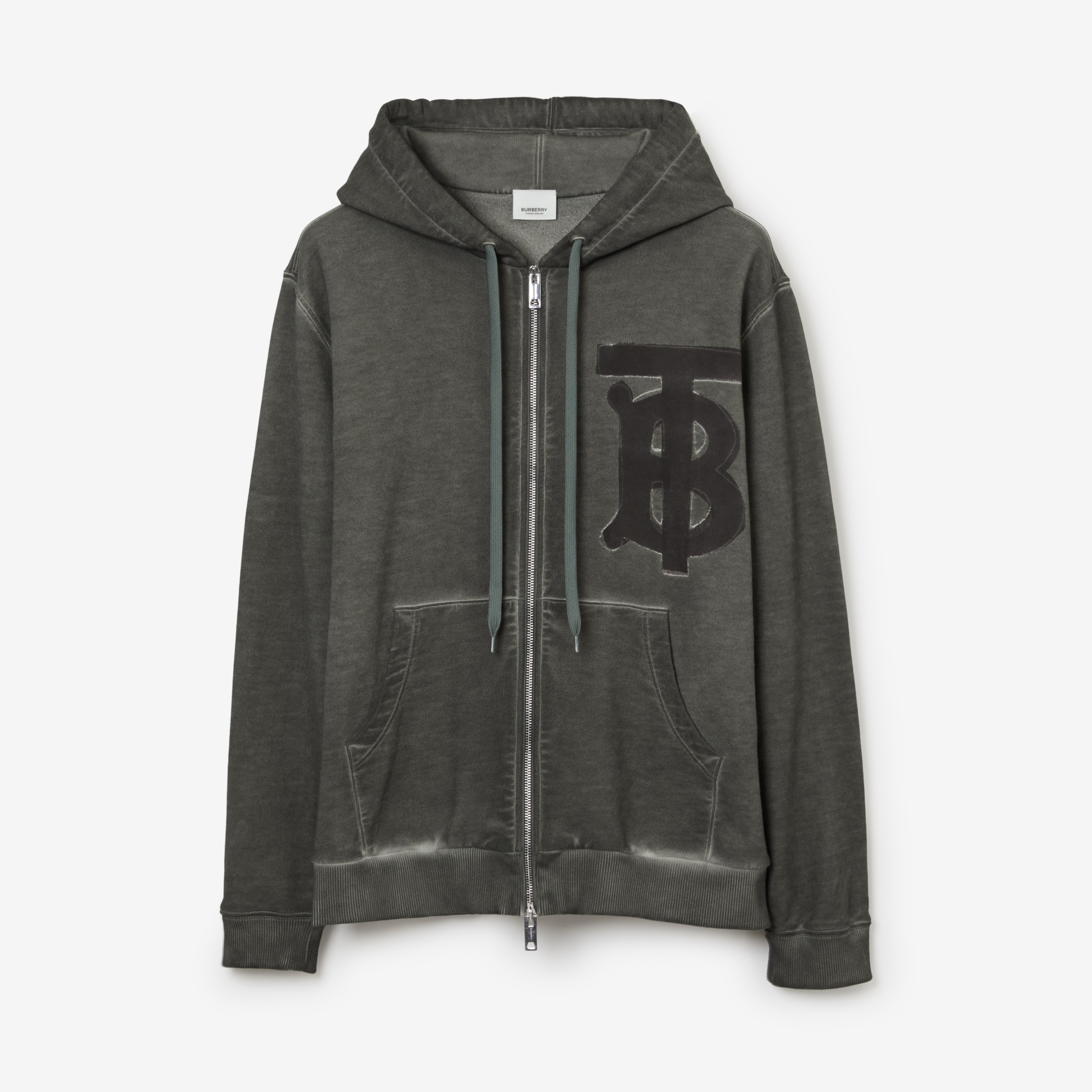 Monogram Motif Cotton Oversized Zip Hoodie in Charcoal Grey - Men | Burberry®  Official